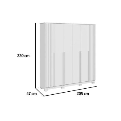 Guarda Roupa Casal 6 Portas (2 Ripadas) e 4 Gavetas Jamile Branco - ACP