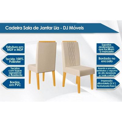 Kit 2 Cadeiras de Cozinha Lia 2 Un Cedro/Linho Bege - DJ Móveis