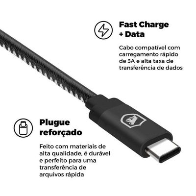 Cabo Tipo C / Type-C - Turbo Militar - 1,5M  no Atacado - Caixa Fechada 10 Unidades - Gshield