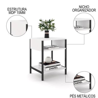 Mesa De Cabeceira Estilo Industrial Plaza L03 Branco - Mpozenato