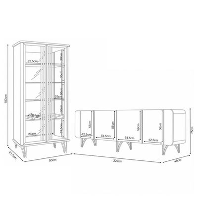 Conjunto Sala De Estar Com Cristaleira Agnes H01 Off White-cinamomo - Mpozenato