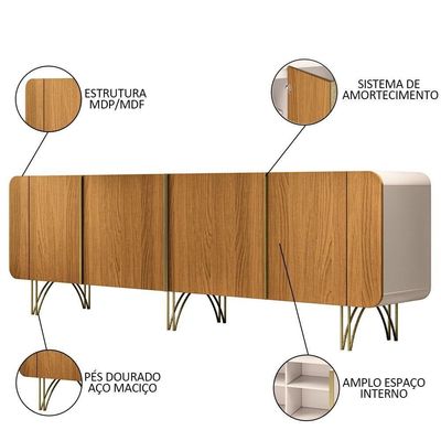 Conjunto Sala De Estar Com Cristaleira Agnes H01 Off White-cinamomo - Mpozenato