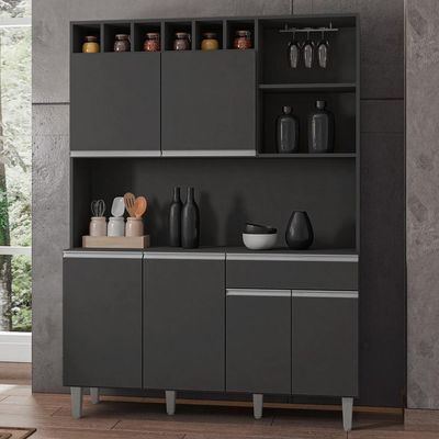 Kit Cozinha Compacta 130cm Com 6 Portas 1 Gaveta Alice Cinza Escuro - Ajl Móveis