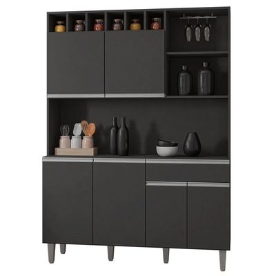 Kit Cozinha Compacta 130cm Com 6 Portas 1 Gaveta Alice Cinza Escuro - Ajl Móveis