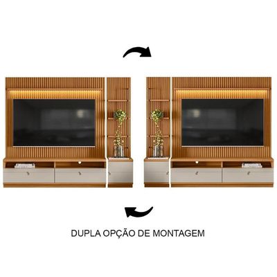 Rack Com Painel Ripado Para Tv 75 Pol. 224cm Golden L06 Nature/off White - Mpozenato