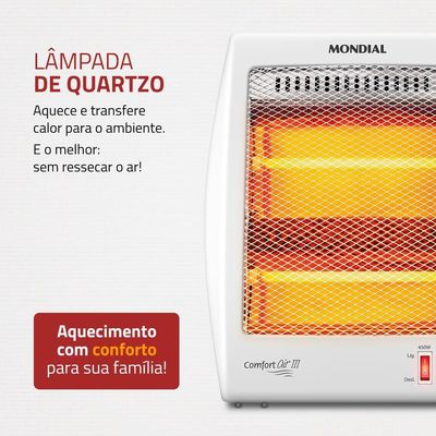 Aquecedor Quartzo Comfort Air III Mondial Branco/Cinza 900w A-16 110V