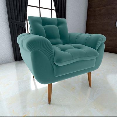 Poltrona Decorativa Confortável Pés Em Madeira Maciça Xangai Matrix Veludo Verde Menta