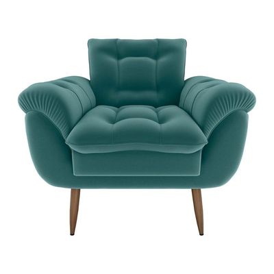 Poltrona Decorativa Confortável Pés Em Madeira Maciça Xangai Matrix Veludo Verde Menta
