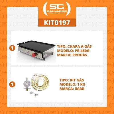 Kit - Chapa Bifeteira Gás Inox 45 Cm Pr-450g + Kit Gás - Progás