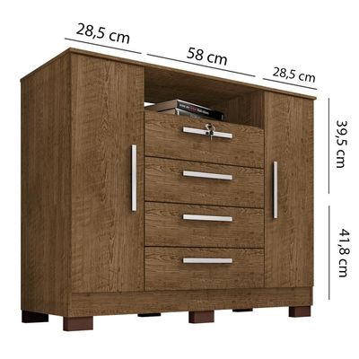 Comoda Rack 2 Portas 4 Gavetas Madri 121 Cm Malbec Incp