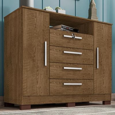 Comoda Rack 2 Portas 4 Gavetas Madri 121 Cm Malbec Incp