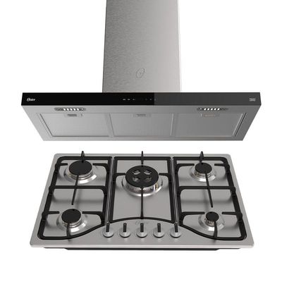 Kit Inox Cooktop A Gás 5 Bocas E Coifa De Ilha 90 Cm Oster 110V