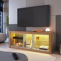 Rack de Sala Tv Até 55" Led Rgb Prateleira Vidro Mel/Arenas Estante Para Tv Prodecor