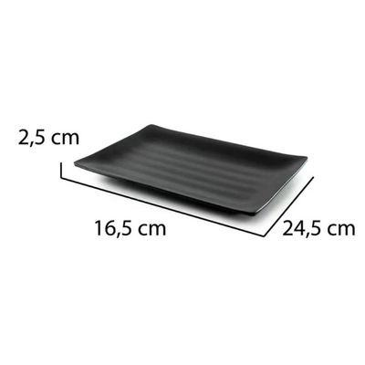 Conjunto 2 Travessas Retangulares 24,5x16,5cm de Melamina Preto Lyor Comida Japonesa