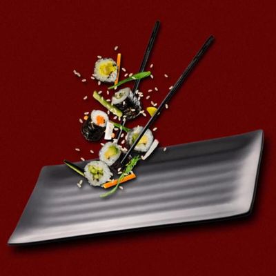 Conjunto 2 Travessas Retangulares 24,5x16,5cm de Melamina Preto Lyor Comida Japonesa