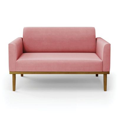 Sofá Namoradeira Base De Madeira Fixa Castanho Marisa Suede D03 - D?rossi Cor Rose