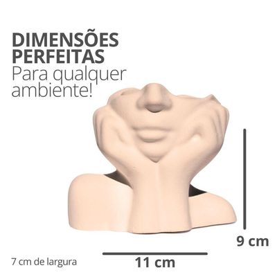 Vaso Decorativo Mão No Rosto 11cm Cimento Artesanal Palha
