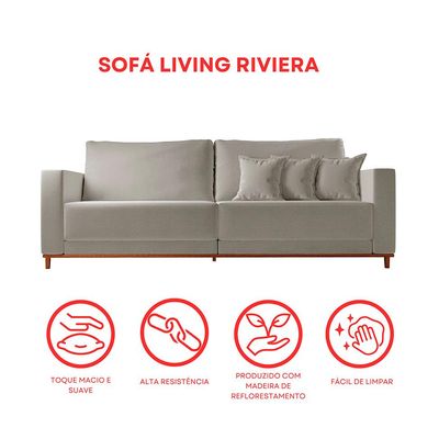 Sofá 3 Lugares Riviera Linho Cinza 230 cm