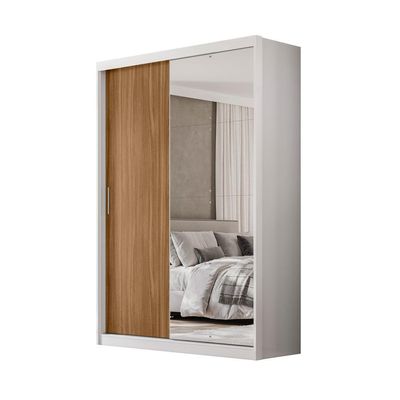 Guarda-Roupa Solteiro com Espelho Riva Flex 2 Portas 4 Gavetas Branco e Amêndola