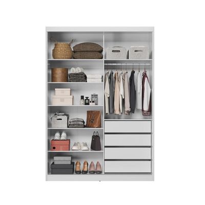 Guarda-Roupa Solteiro com Espelho Riva Flex 2 Portas 4 Gavetas Branco e Amêndola