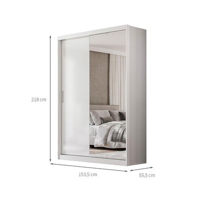 Guarda-Roupa Solteiro com Espelho Riva Flex 2 Portas 4 Gavetas Branco e Amêndola