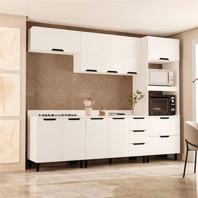 Cozinha Completa com Tampo Meena 10 Portas 4 Gavetas Branca