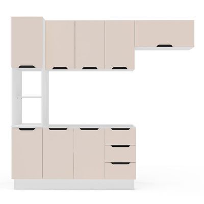 Cozinha Compacta Sem Tampo com Rodapé Meena 8 Portas 3 Gavetas Creme e Branca