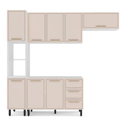 Cozinha Compacta Sem Tampo Amara 8 Portas 3 Gavetas Creme e Branca