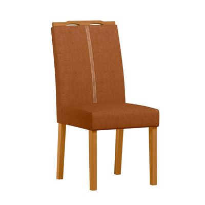 Conjunto de Mesa Redonda com Tampo de Vidro Off White e 6 Cadeiras Serena Poliéster Terracota e Ypê