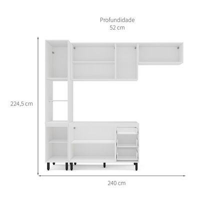 Cozinha Compacta Sem Tampo Amara 8 Portas 3 Gavetas Creme e Branca