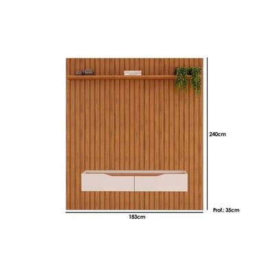 Rack Bancada c/ Painel p/ TV até 65 Pol Pratic Ripado 2 Gavetas 183x240cm Bali - DJ Móveis
