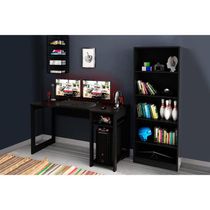 Mesa Computador Quarto Gamer ( de Computador + Estante) 2 Peças Preto - Tecno Mobili