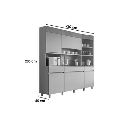 Kit de Cozinha Compacta Realeza c/ 6 Portas e 3 Gavetas 220cm Carvalho/Titânio - Nesher