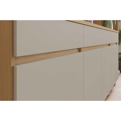 Kit de Cozinha Compacta Realeza c/ 6 Portas e 3 Gavetas 220cm Carvalho/Titânio - Nesher