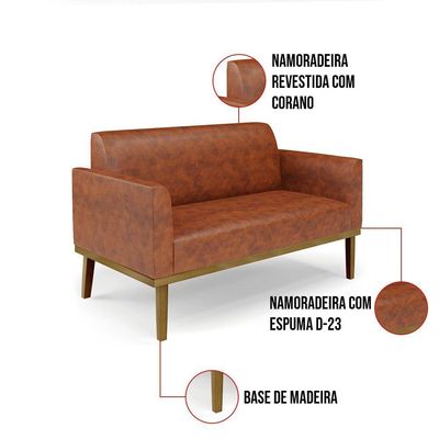 Sofá Namoradeira Com Poltrona Base De Madeira Fixa Castanho Marisa Corano Nozes D03 - D?rossi