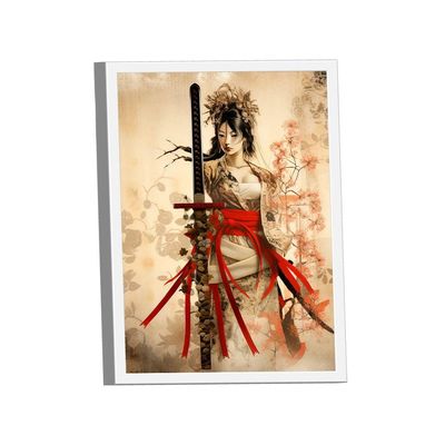 Quadro Decorativo Gueixa Bege 118x78 Moldura Preta