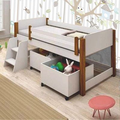 Cama Naty Branco/Mel Com 2 Nichos E Escadinha