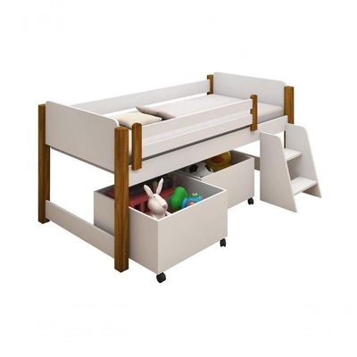 Cama Naty Branco/Mel Com 2 Nichos E Escadinha