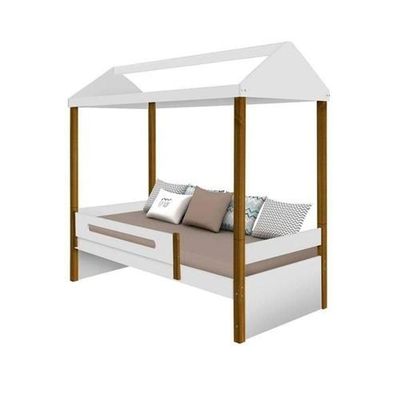 Cama Solteiro Sara Branca Mel Com Colchão