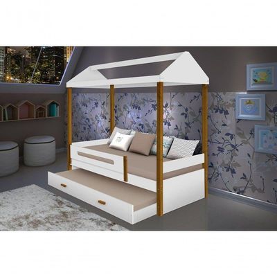 Cama Casa Sara Branco/Mel Com Cama Auxiliar