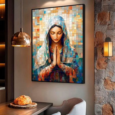 Quadro Decorativo Virgem Maria Em Grid Arte 150x100 Moldura Preta