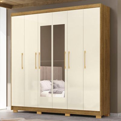 Guarda Roupa Casal 223cm Com Espelho Pernambuco Nature/champanhe - Vila Rica