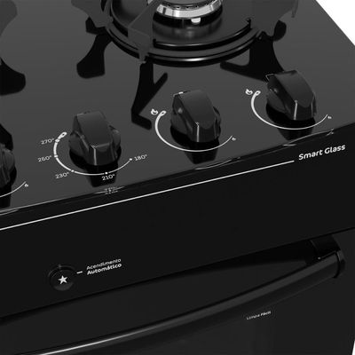 Fogão 4 Bocas A Gás Realce Smart Glass CR223 Preto Bivolt