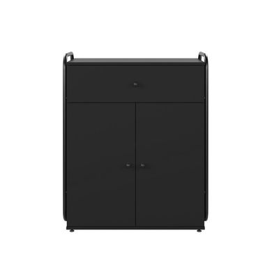 Armário Multiuso Organizador Estilo Industrial Com Gaveta E 2 Portas Escritório Quarto Preto