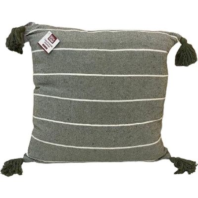 Capa De Almofada Pompom Decorativa 45x45cm Verde Militar