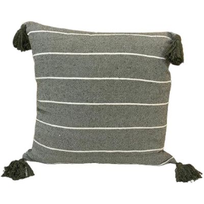Kit 2 Capa De Almofada Pompom Decorativa 45x45cm Verde Militar