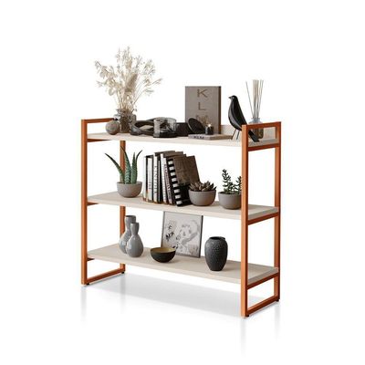 Aparador Milão Com 3 Prateleiras Klm Móveis Off White / Bronze