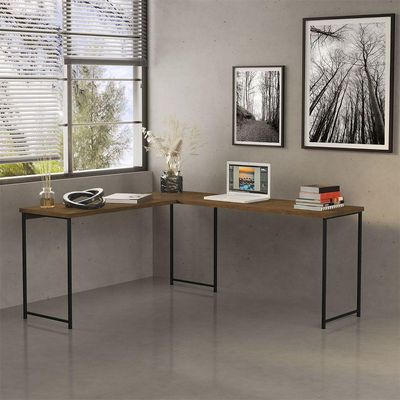 Mesa Em L Sem Prateleira Office Em Mdf Industrial Klm Store Preto/imbuia