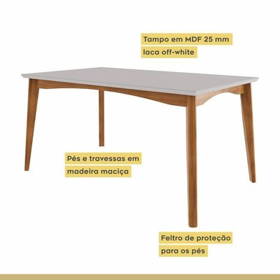 Mesa De Jantar 6 Lugares 160cmx90cm Monalisa Natural/off White Nesher Natural/off White