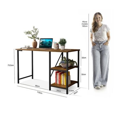 Escrivaninha Mesa Office Estudo Estilo Industrial 110cm Klm Preto/imbuia